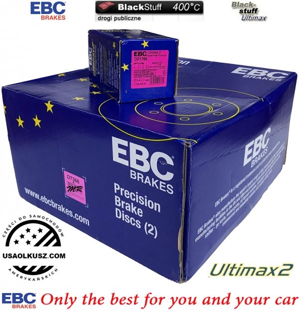 Tylne klocki Ultimax2 + tarcze hamulcowe 350mm EBC seria PREMIUM Chrysler 300C SRT