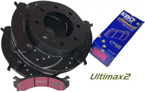 Przednie klocki Ultimax2 + NAWIERCANE NACINANE tarcze hamulcowe EBC seria GD GMC Yukon XL 2500 2000-2013