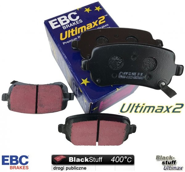 Tylne klocki Ultimax2 + tarcze hamulcowe 305mm EBC seria PREMIUM Dodge Caravan 2008-