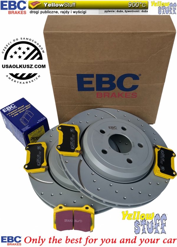 Tylne klocki YellowStuff + NAWIERCANE NACINANE tarcze hamulcowe EBC seria GD Jeep Grand Cherokee SRT / Trackhawk