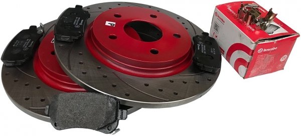 Tylne klocki BREMBO + WIERCONE tarcze hamulcowe 305mm RED Dodge Caravan 2008-