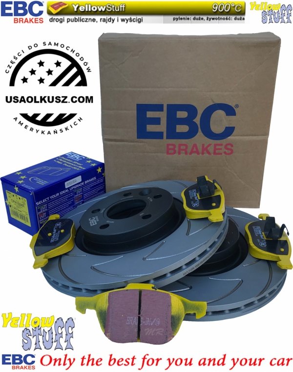 Przednie klocki YellowStuff + NACINANE tarcze hamulcowe 300mm EBC seria BSD Ford Kuga FWD 2013-2019