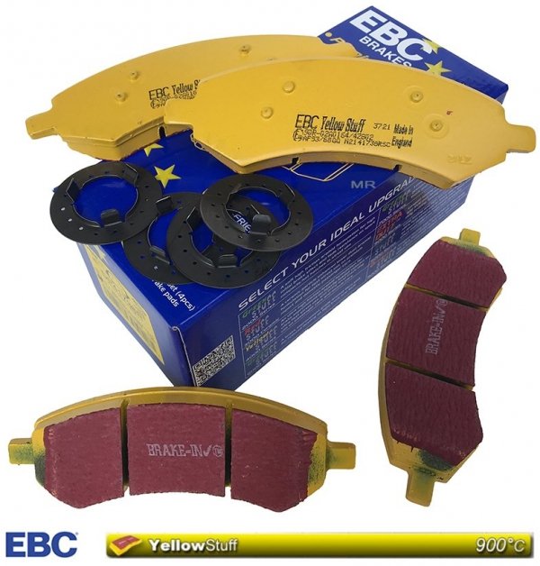 Przednie klocki YellowStuff + NACINANE tarcze hamulcowe EBC seria USR Dodge RAM 1500 2006-