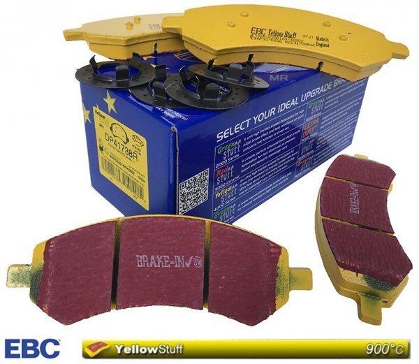 Przednie klocki YellowStuff + nawiercone nacinane tarcze hamulcowe EBC seria GD Dodge RAM 1500 2006-