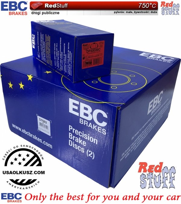 Przednie CERAMICZNE klocki RedStuff + tarcze hamulcowe 320mm EBC seria PREMIUM Ford Mustang 2015-