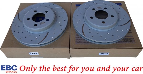 Przednie CERAMICZNE klocki RedStuff + WIERCONE NACINANE tarcze hamulcowe 320mm EBC seria GD Lancia Thema RWD V6