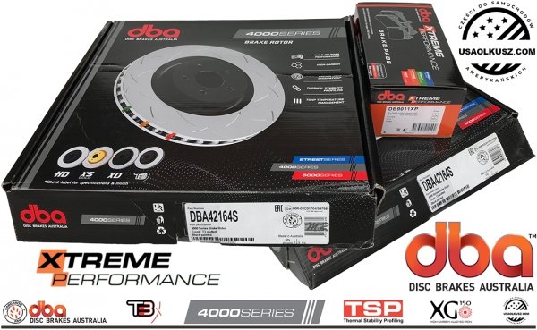 Przednie klocki DBA Xtreme Performance + NACINANE tarcze hamulcowe 352mm DBA seria 4000 T3 Ford Mustang 2015-
