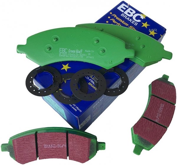 Przednie klocki GreenStuff + nawiercone nacinane tarcze hamulcowe EBC seria GD Dodge RAM 1500 2006-