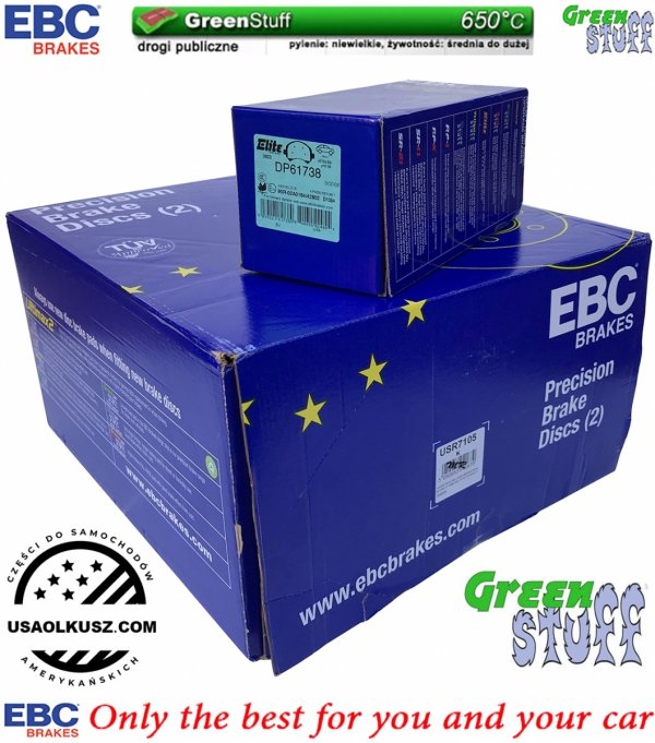 Przednie klocki GreenStuff + NACINANE tarcze hamulcowe EBC seria USR Dodge RAM 1500 2006-