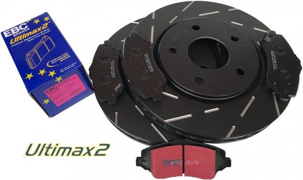 Przednie klocki Ultimax2 + NACINANE tarcze hamulcowe 302mm EBC seria USR Fiat Freemont -2012