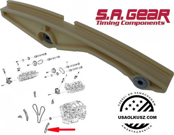 Prowadnica lewa dolna głównego łańcucha rozrządu silnika Ford Taurus 3,5 V6 Naturally Aspirated 2013-