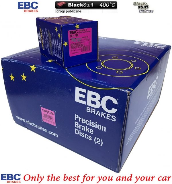 Tylne klocki Ultimax2 + NACINANE tarcze hamulcowe 350mm EBC seria USR Dodge Magnum SRT-8 6,1 V8