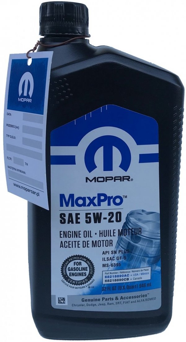 Olej silnikowy MaxPro 5W20 MOPAR GF-6A MS-6395 0,946l