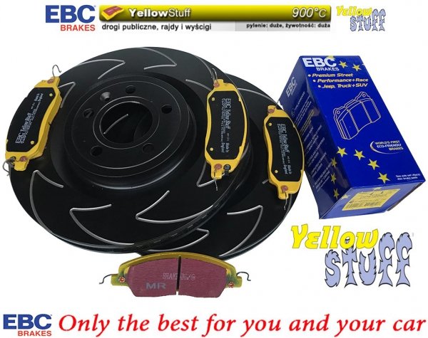 Przednie klocki YellowStuff + NACINANE tarcze hamulcowe 336mm EBC seria BSD Ford Mustang 2011-2014