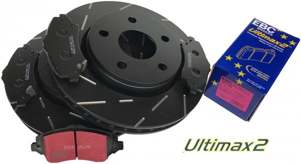 Przednie klocki Ultimax2 + NACINANE tarcze hamulcowe EBC seria USR Jeep Wrangler JK 2007-2018