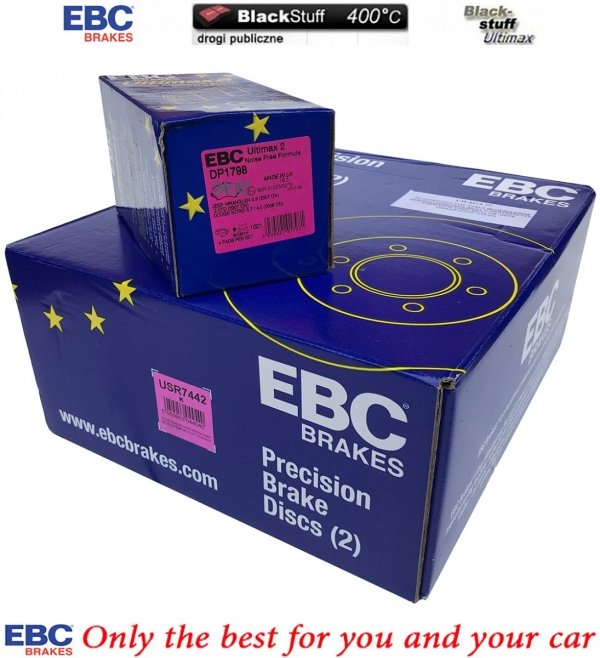 Przednie klocki Ultimax2 + NACINANE tarcze hamulcowe 302mm EBC seria USR Volkswagen Routan -2012