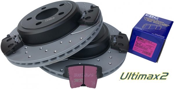 Tylne klocki Ultimax2 + WIERCONE NACINANE WENTYLOWANE tarcze hamulcowe EBC seria GD Chrysler 300C