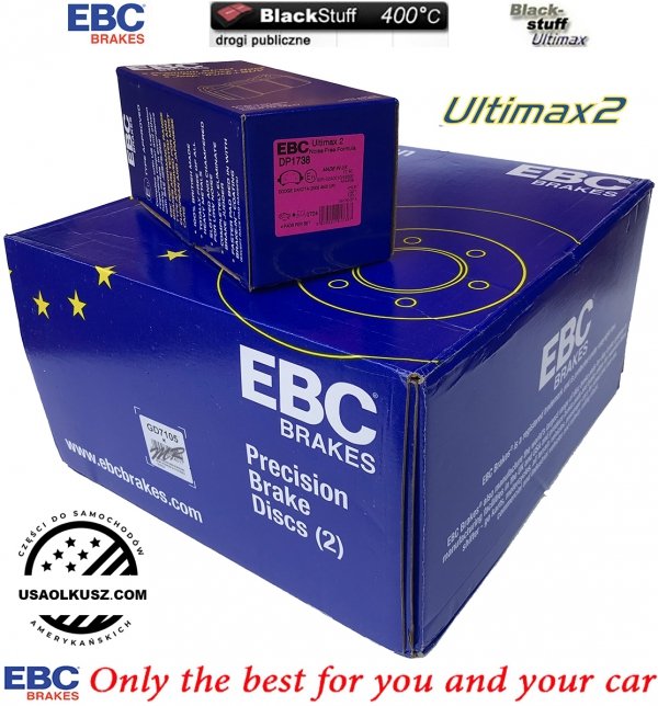 Przednie klocki Ultimax2 + nawiercone nacinane tarcze hamulcowe EBC seria GD Dodge RAM 1500 2006-