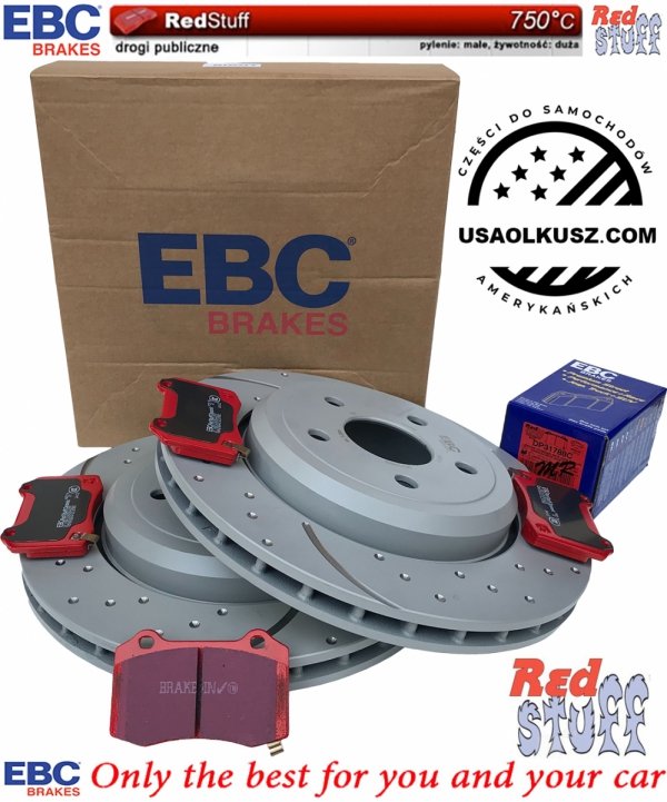 Tylne CERAMICZNE klocki RedStuff + NAWIERCANE NACINANE tarcze hamulcowe EBC seria GD Jeep Grand Cherokee SRT / Trackhawk