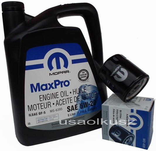Oryginalny filtr oleju oraz olej MOPAR MaxPro 5W20 Jeep Wrangler 3,8 V6