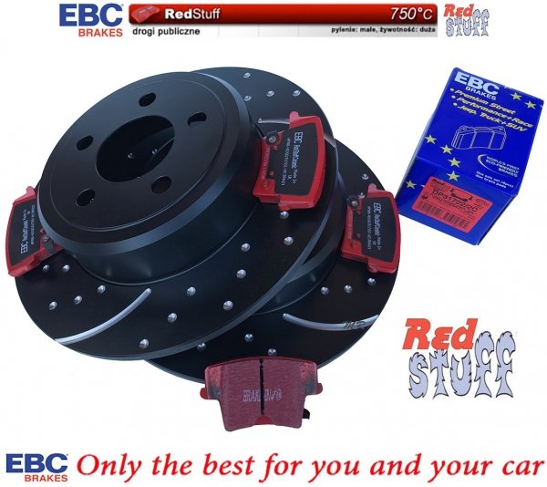 Tylne CERAMICZNE klocki RedStuff + WIERCONE NACINANE tarcze hamulcowe EBC seria GD Dodge Magnum RWD