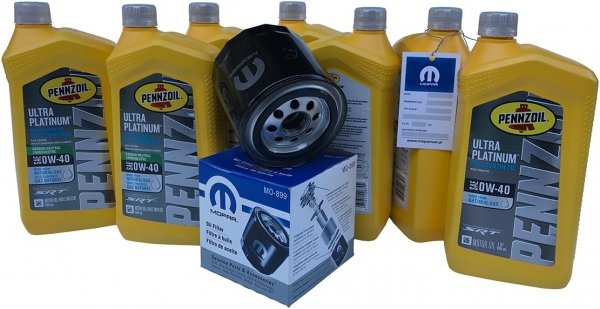 Olej Pennzoil 0W40 oraz oryginalny filtr MOPAR Dodge Charger Hellcat 6,2 V8