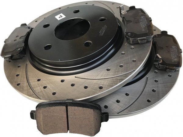 Tylne klocki oraz nawiercane tarcze hamulcowe 305mm Chrysler Voyager Town Country 2008-