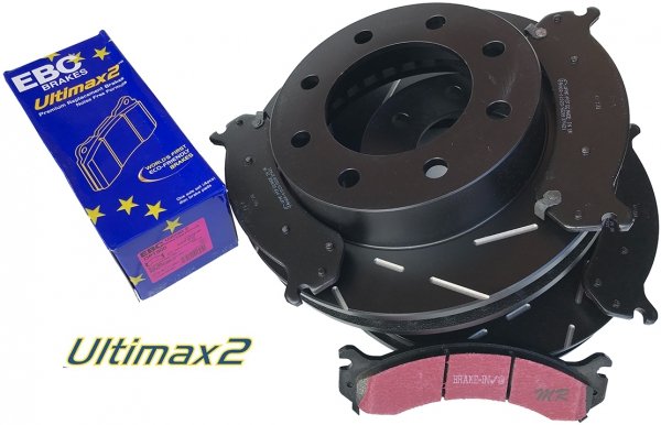 Przednie klocki Ultimax2 + NACINANE tarcze hamulcowe EBC seria USR GMC Savana 2500 2003-2019