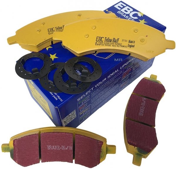 Przednie klocki YellowStuff + NACINANE tarcze hamulcowe EBC seria USR Dodge RAM 1500 2006-