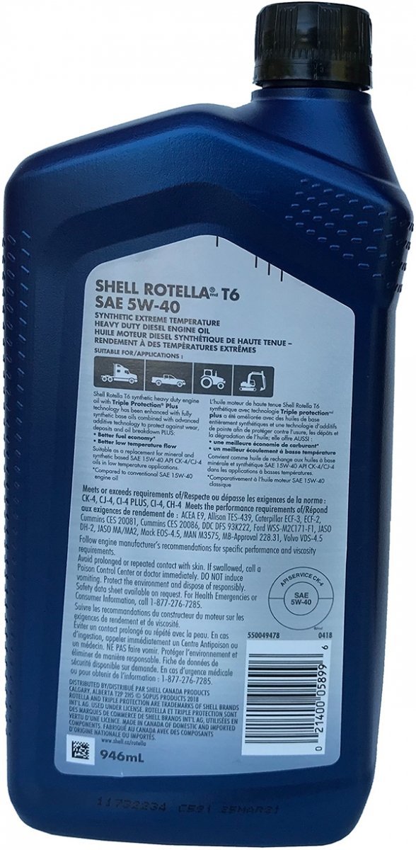 Olej 5W-40 SHELL ROTELLA T6 API SERVICE CJ-4 CK4 CK-4 CK4 CI-4 PLUS CI4 CH4 CH-4 Turbo Diesel z DPF MS-10902 550046216