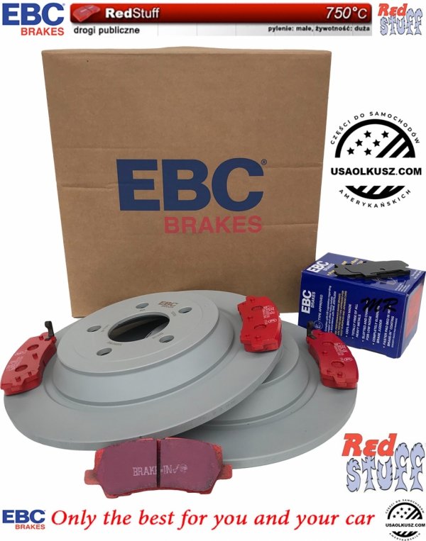 Tylne CERAMICZNE klocki RedStuff + tarcze hamulcowe 320mm EBC seria PREMIUM Ford Mustang 2015-