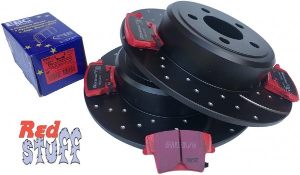 Tylne CERAMICZNE klocki RedStuff + WIERCONE NACINANE tarcze hamulcowe EBC seria GD Lancia Thema