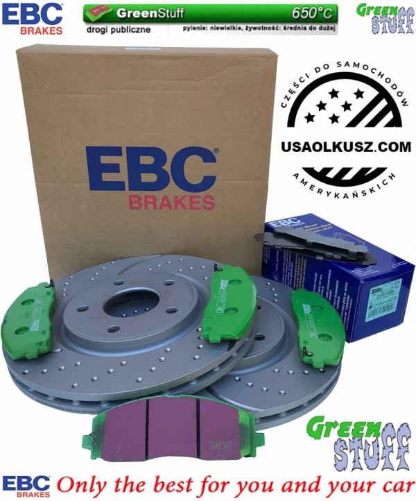 Przednie klocki GreenStuff + NAWIERCANE NACINANE tarcze hamulcowe 330mm EBC seria GD Volkswagen Routan 2012-