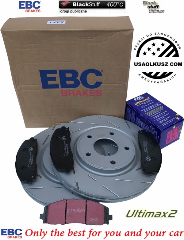 Przednie klocki Ultimax2 + NACINANE tarcze hamulcowe 330mm EBC seria USR Lancia Voyager 2012-
