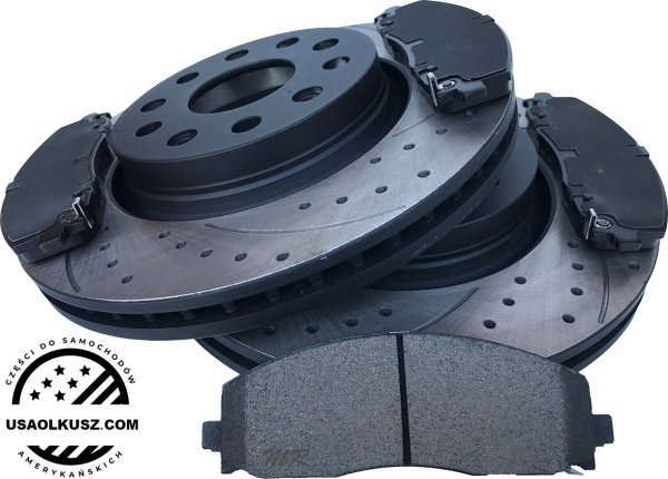 Przednie klocki + WIERCONE NACINANE tarcze hamulcowe 330mm Jeep Wrangler JL 2018-