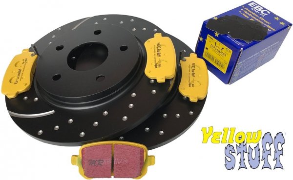 Tylne klocki YellowStuff + NAWIERCANE NACINANE tarcze hamulcowe 305mm EBC seria GD Dodge Caravan 2008-