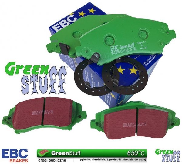 Przednie klocki GreenStuff + NAWIERCANE NACINANE tarcze hamulcowe 302mm EBC seria GD Fiat Freemont -2012