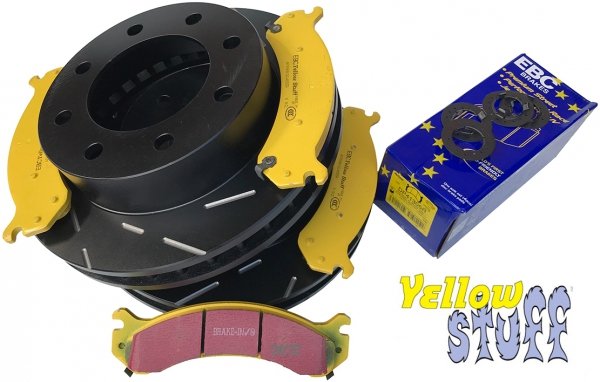 Przednie klocki YellowStuff + NACINANE tarcze hamulcowe EBC seria USR GMC Yukon XL 2500 2000-2013