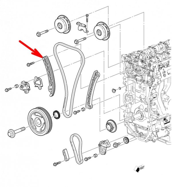 Prowadnica ślizg napinacza łańcucha rozrządu prawy Cadillac CTS 2,0 Turbo