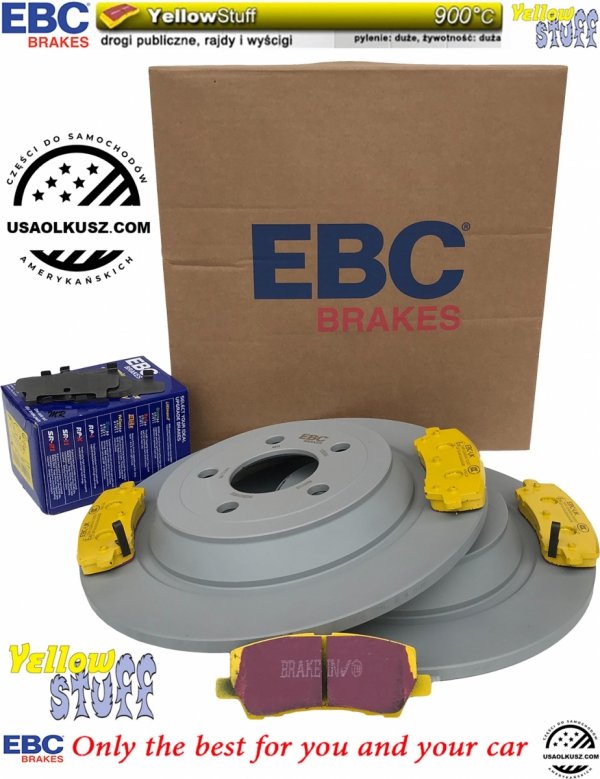 Tylne klocki YellowStuff + tarcze hamulcowe 320mm EBC seria PREMIUM Ford Mustang 2015-