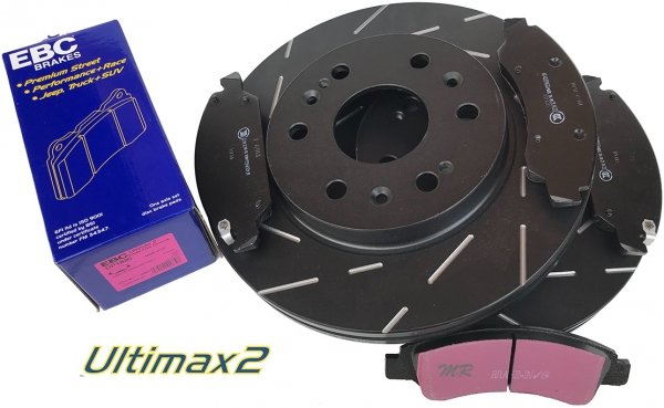 Przednie klocki Ultimax2 + NACINANE tarcze hamulcowe 330mm EBC seria USR GMC Savana 1500 2009-2014