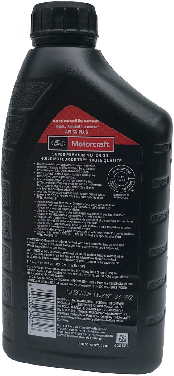 Oryginalny filtr oraz syntetyczny olej silnikowy Motorcraft 5W30 Ford Kuga 2,0 EcoBoost