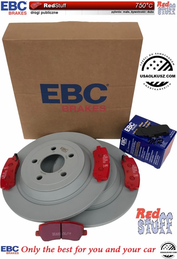 Tylne CERAMICZNE klocki RedStuff + tarcze hamulcowe 320mm EBC seria PREMIUM Ford Mustang 2015-