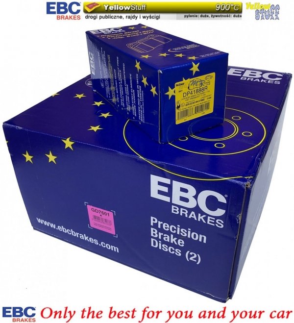 Przednie klocki YellowStuff + NAWIERCANE NACINANE tarcze hamulcowe 330mm EBC seria GD RAM Cargo Van 2012-