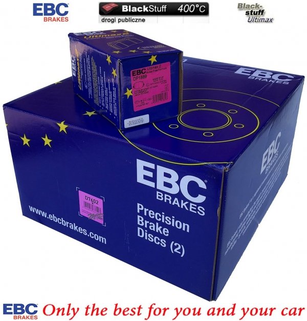 Tylne klocki Ultimax2 + tarcze hamulcowe 328mm EBC seria Premium Volkswagen Routan 2012-