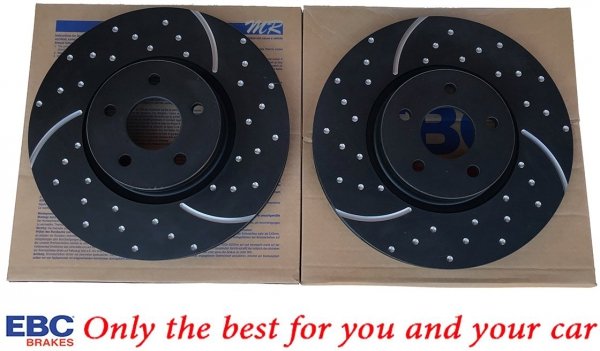 Przednie CERAMICZNE klocki RedStuff + NAWIERCANE NACINANE tarcze hamulcowe 320mm EBC seria GD Ford Escape AWD 2013-