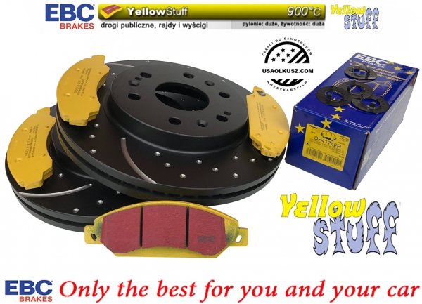 Przednie klocki YellowStuff + NAWIERCANE NACINANE tarcze hamulcowe 330mm EBC seria GD GMC Yukon 2007-2008