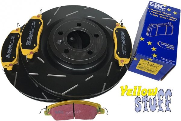 Przednie klocki YellowStuff + NACINANE tarcze hamulcowe 336mm EBC seria USR Ford Mustang 2011-2014
