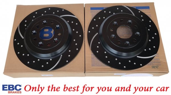 Tylne klocki GreenStuff + NAWIERCANE NACINANE tarcze hamulcowe 330mm EBC seria GD Ford Edge 2011-2014