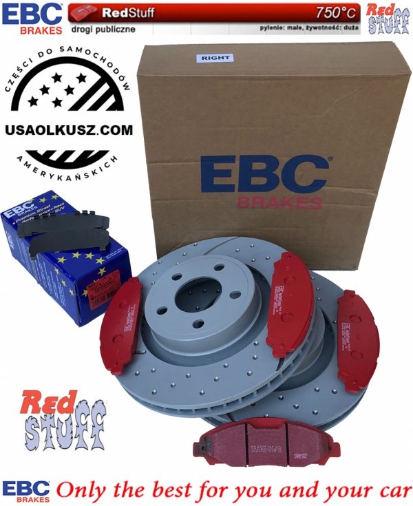Przednie klocki RedStuff + NAWIERCANE NACINANE tarcze hamulcowe 320mm EBC seria GD Ford Mustang 2015-